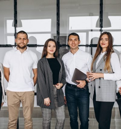 Group of people working out business plan in an office