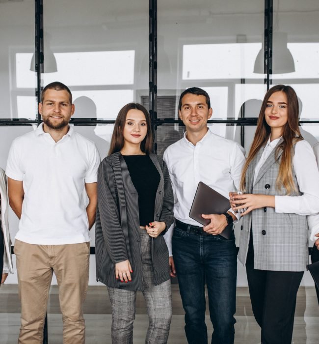 Group of people working out business plan in an office